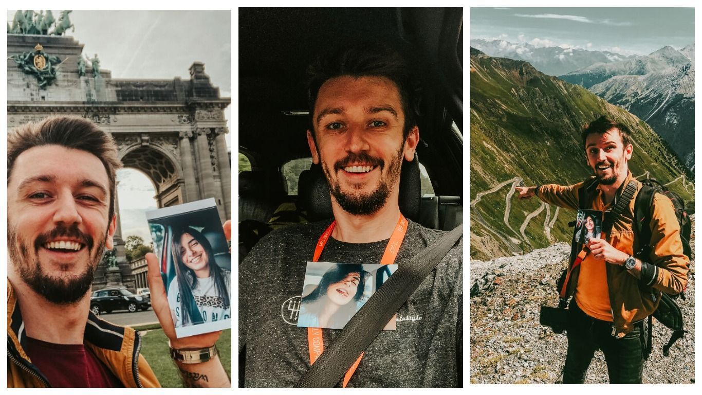 Парень совершил евротур с фото своей второй половинки Парень совершил евротур с фото своей второй половинки